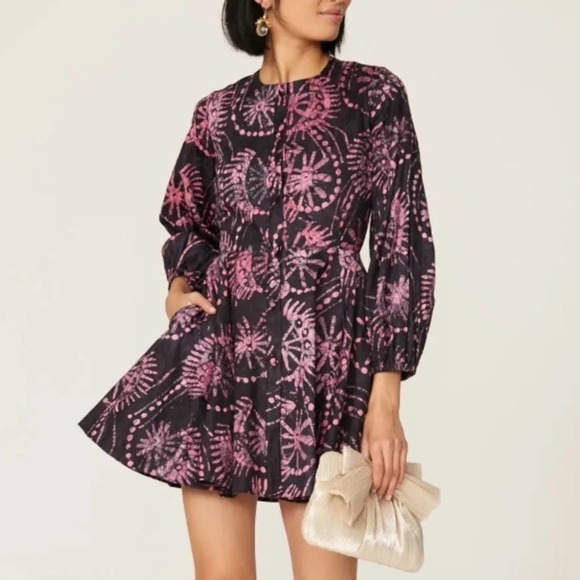 Kahindo Mara tie dye 3/4 sleeve cut out mini dress size 6 - Picture 1 of 14